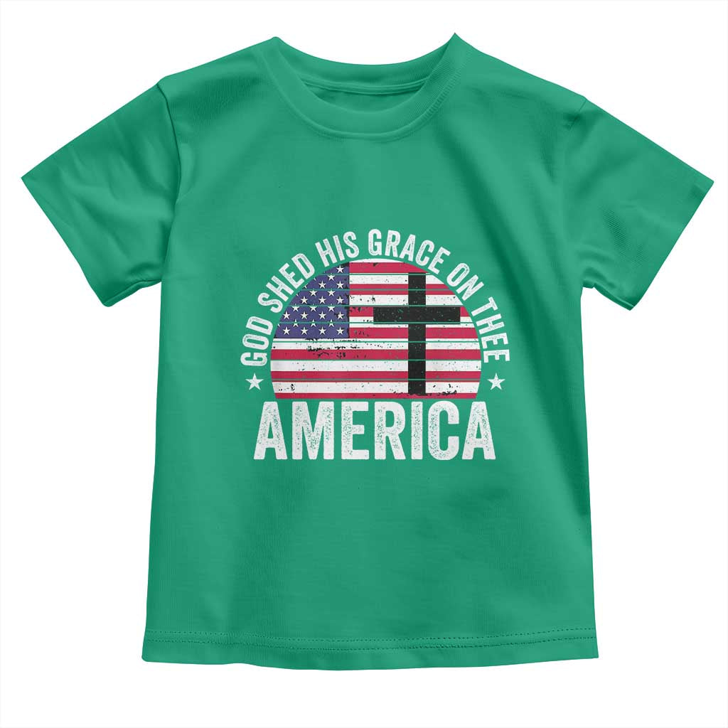 God Shed His Grace On Thee Toddler T Shirt Vintage Patriotic Christian USA Flag Cross TS10 Irish Green Print Your Wear