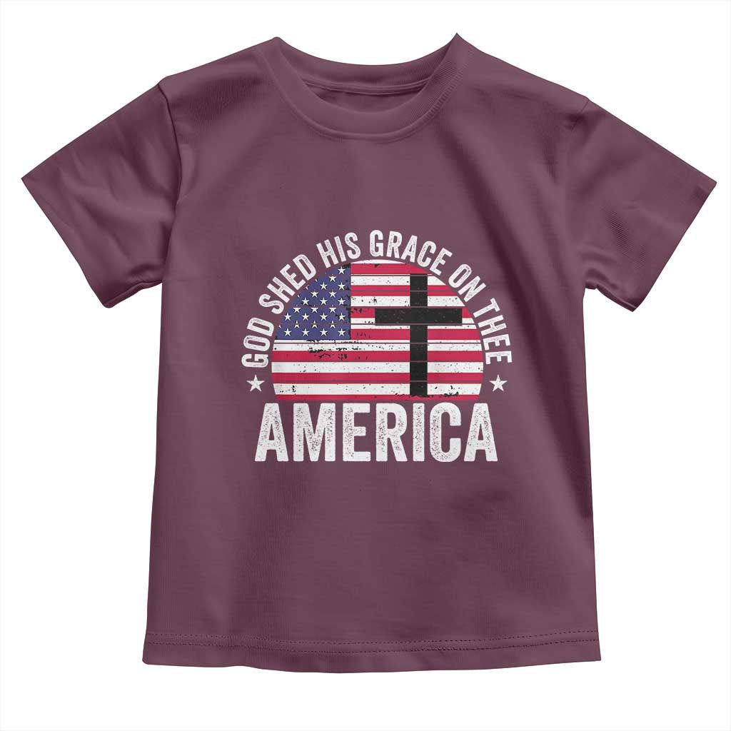 God Shed His Grace On Thee Toddler T Shirt Vintage Patriotic Christian USA Flag Cross TS10 Maroon Print Your Wear