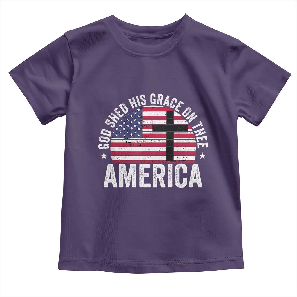 God Shed His Grace On Thee Toddler T Shirt Vintage Patriotic Christian USA Flag Cross TS10 Purple Print Your Wear