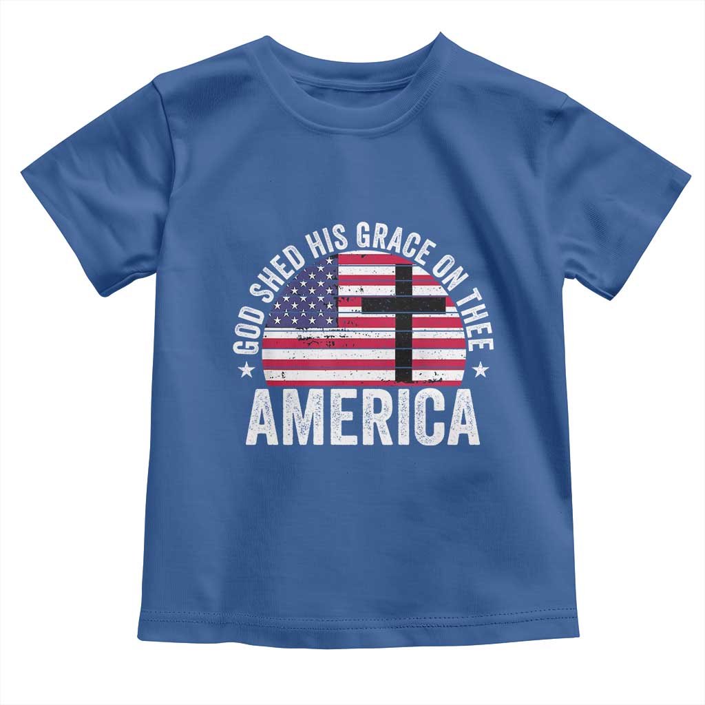God Shed His Grace On Thee Toddler T Shirt Vintage Patriotic Christian USA Flag Cross TS10 Royal Blue Print Your Wear