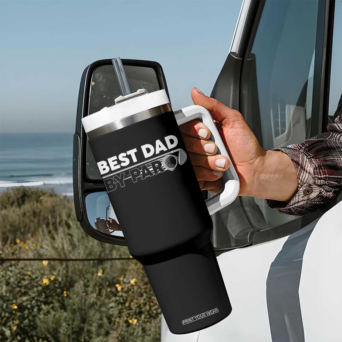 Golf Dad Tumbler With Handle Best Dad By Par Golfing Golfer Funny Fathers Day Gifts TS10 Print Your Wear