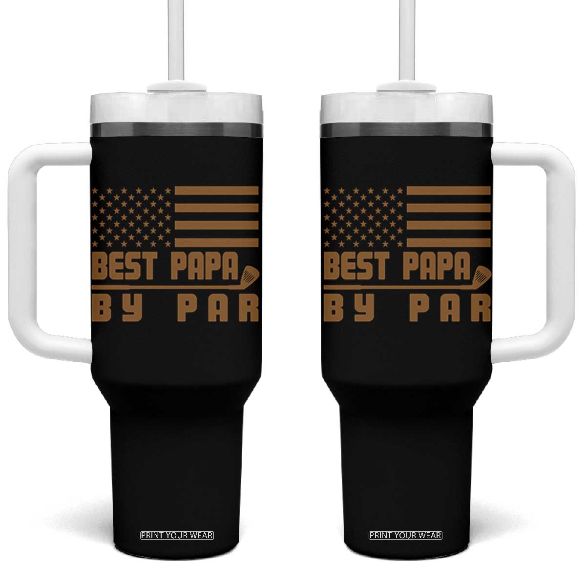 Golf Dad Tumbler With Handle Best Papa By Par American Flag Golfer Fathers Day Gifts TS10 One Size: 40 oz Black Print Your Wear