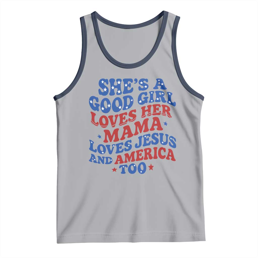 Good Girl Loves Mama Jesus and America Tank Top Retro Patriotic 4th of July USA TS10 Athletic Heather Navy Print Your Wear