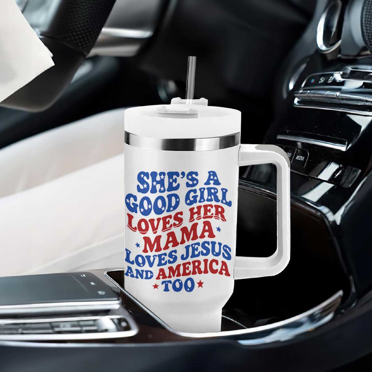 Good Girl Loves Mama Jesus and America Tumbler With Handle Retro Patriotic 4th of July USA TS10 Print Your Wear