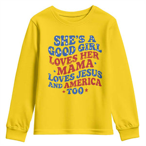 Good Girl Loves Mama Jesus and America Youth Sweatshirt Retro Patriotic 4th of July USA TS10 Daisy Print Your Wear
