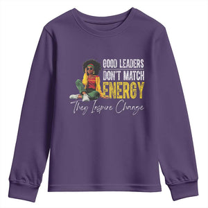 Good Leaders Don't Match Energy They Inspire Change Youth Sweatshirt Black Leadership Juneteenth TS11 Purple Print Your Wear