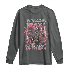 Gothic Skeleton Fairy Long Sleeve Shirt She Whispered Back I Am The Storm Dark Angel TS02 Dark Heather Print Your Wear