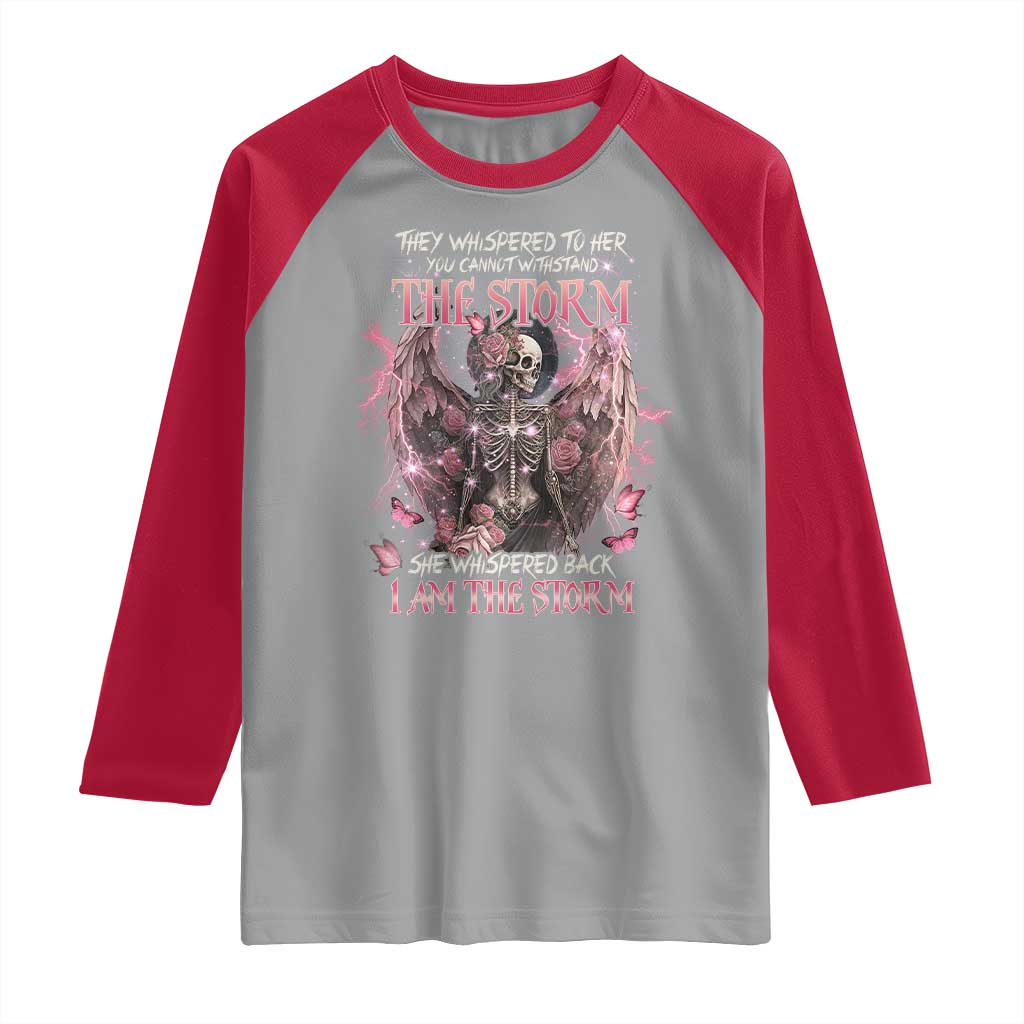 Gothic Skeleton Fairy Raglan Shirt She Whispered Back I Am The Storm Dark Angel TS02 Sport Gray Red Print Your Wear