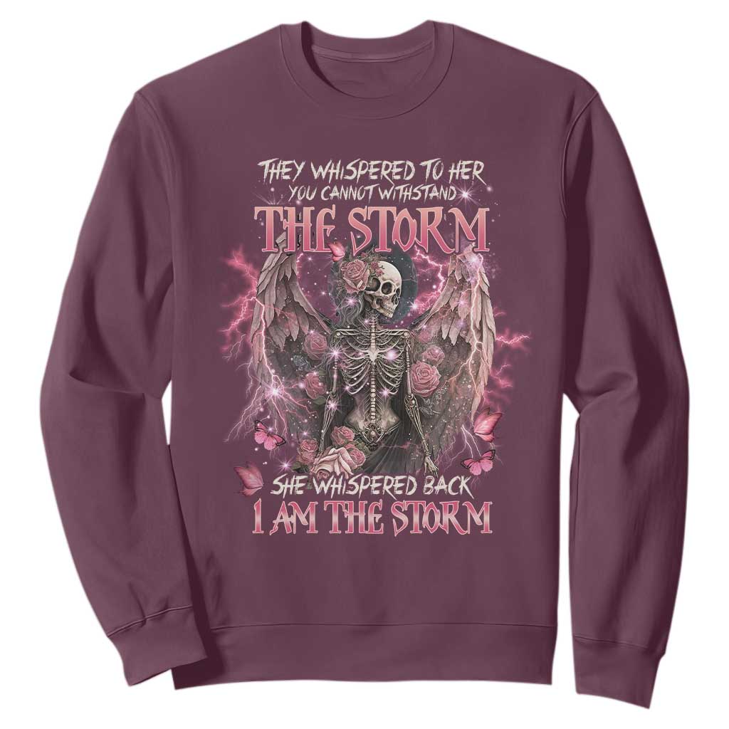 Gothic Skeleton Fairy Sweatshirt She Whispered Back I Am The Storm Dark Angel TS02 Maroon Print Your Wear