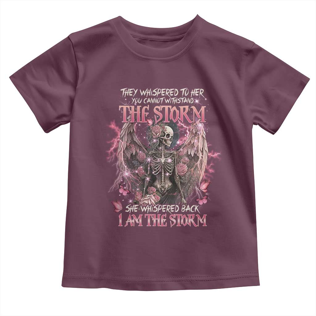 Gothic Skeleton Fairy Toddler T Shirt She Whispered Back I Am The Storm Dark Angel TS02 Maroon Print Your Wear