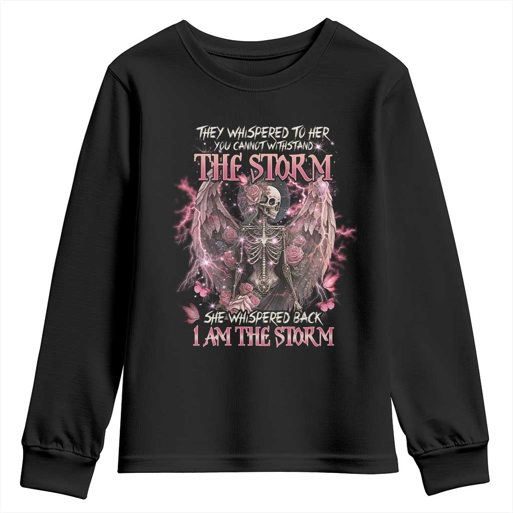Gothic Skeleton Fairy Youth Sweatshirt She Whispered Back I Am The Storm Dark Angel TS02 Black Print Your Wear