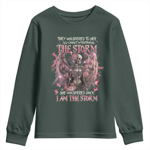 Gothic Skeleton Fairy Youth Sweatshirt She Whispered Back I Am The Storm Dark Angel TS02 Dark Forest Green Print Your Wear