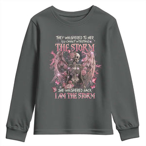 Gothic Skeleton Fairy Youth Sweatshirt She Whispered Back I Am The Storm Dark Angel TS02 Dark Heather Print Your Wear