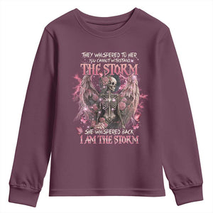 Gothic Skeleton Fairy Youth Sweatshirt She Whispered Back I Am The Storm Dark Angel TS02 Maroon Print Your Wear