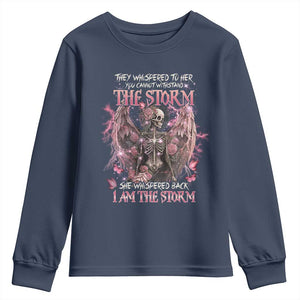Gothic Skeleton Fairy Youth Sweatshirt She Whispered Back I Am The Storm Dark Angel TS02 Navy Print Your Wear