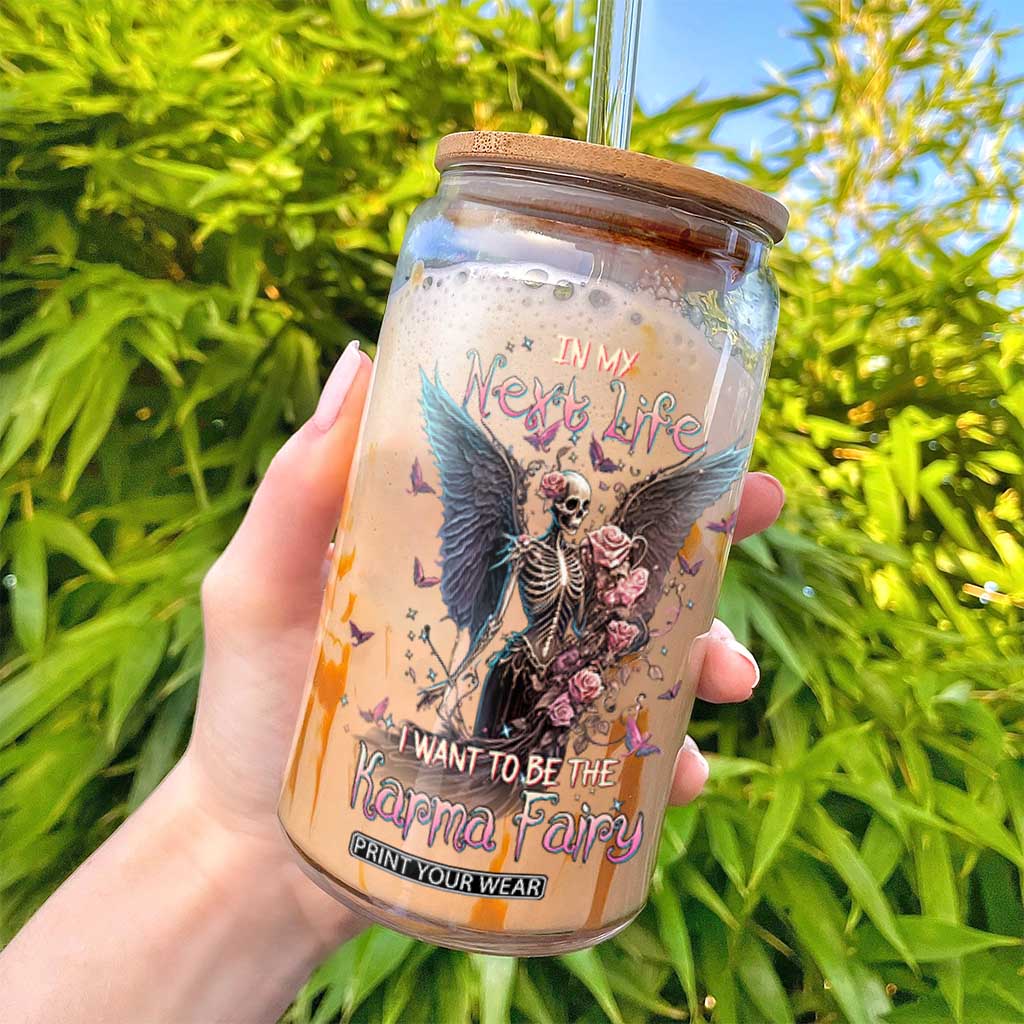 Gothic Skeleton Roses Glass Can In My Next Life I Want To Be The Karma Fairy Pink TS02 Print Your Wear
