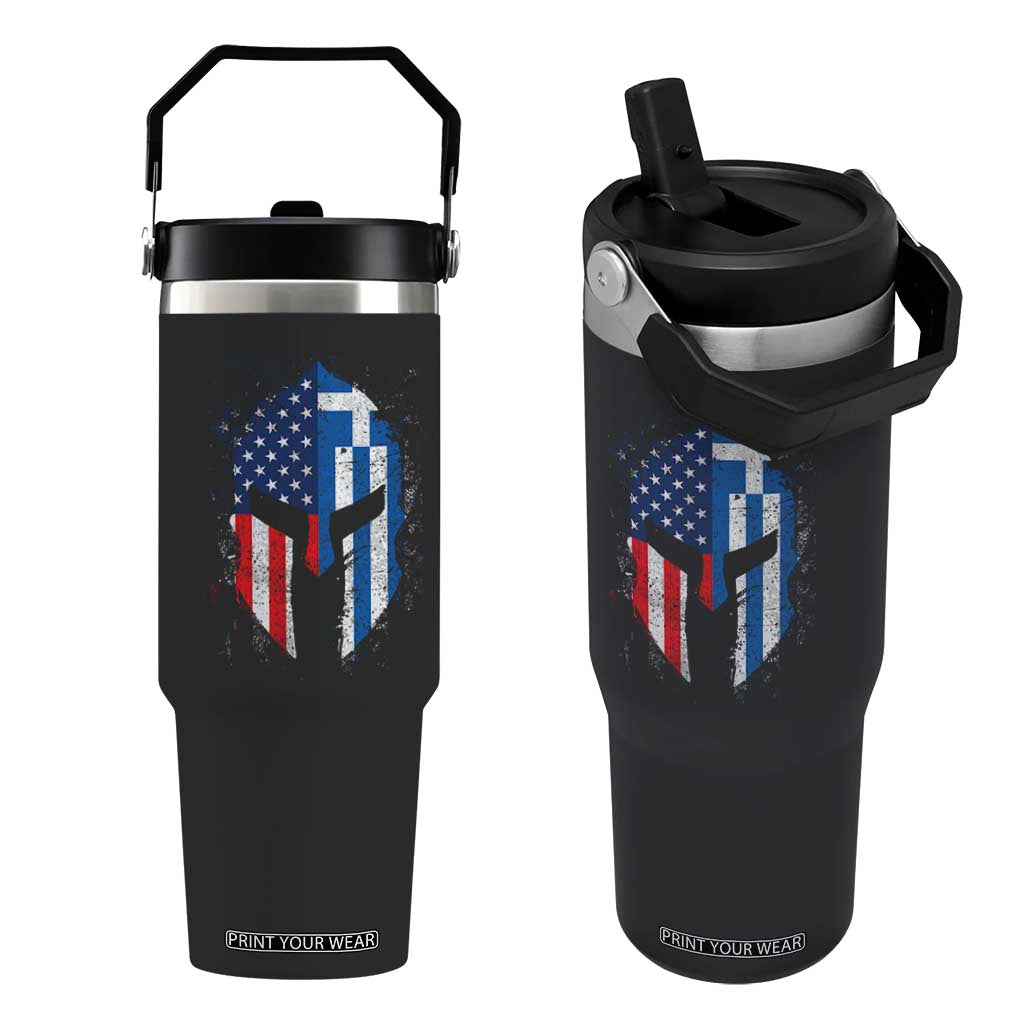Greek American Pride Flip Straw Tumbler Greece Spartan Helmet TS09 One Size: 30 oz Black Print Your Wear
