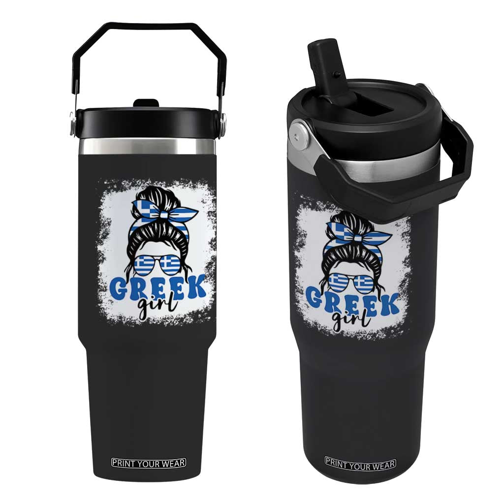 Greek Girl Pride Flip Straw Tumbler Proud Greece Messy Bun Girl TS09 One Size: 30 oz Black Print Your Wear