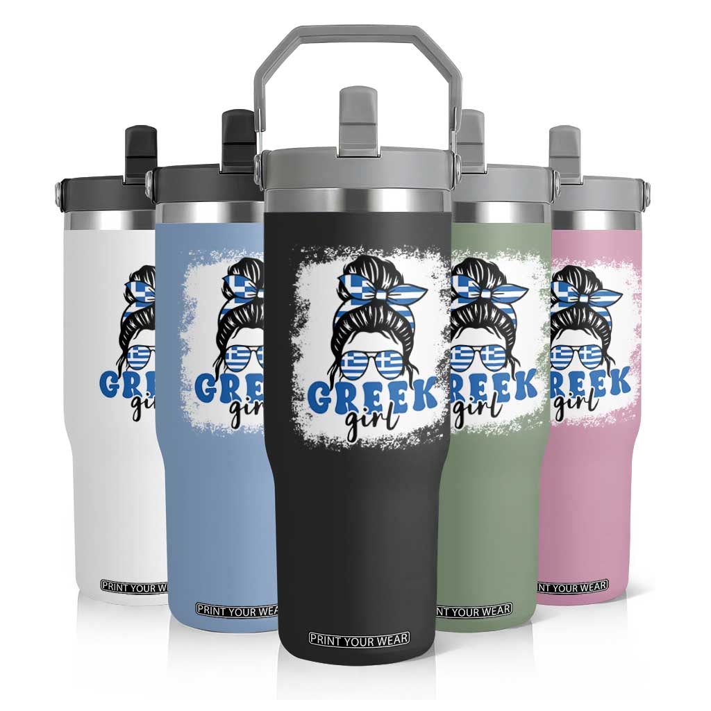 Greek Girl Pride Flip Straw Tumbler Proud Greece Messy Bun Girl TS09 Print Your Wear