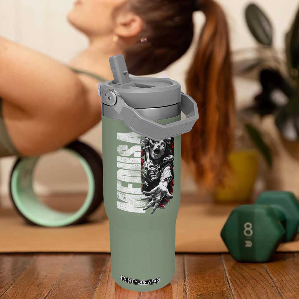 Greek Mythology Medusa Flip Straw Tumbler TS09 One Size: 30 oz Moss Green Print Your Wear