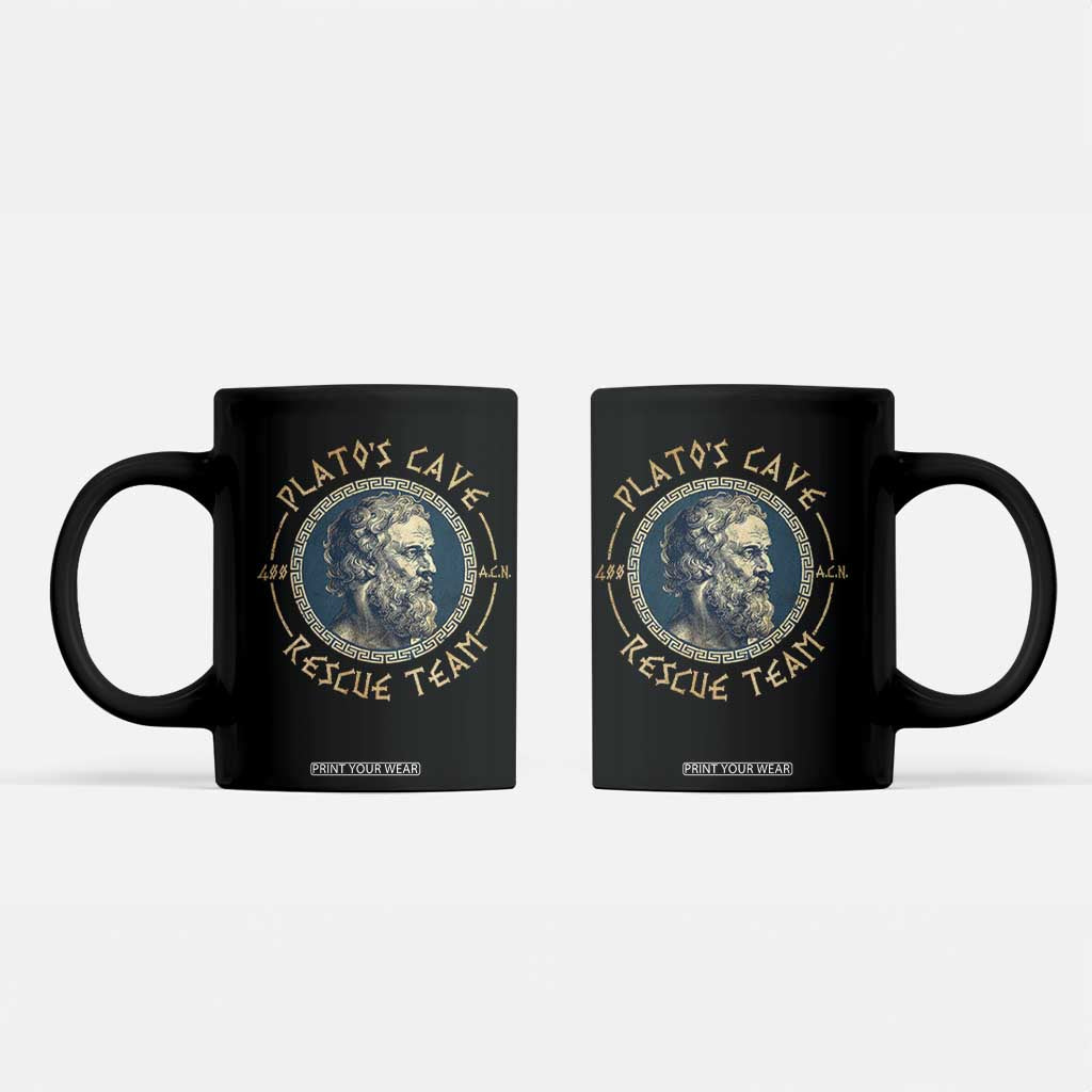 Greek Philosophy Plato Coffee Mug Platos Cave Rescue Team TS09 Black Print Your Wear