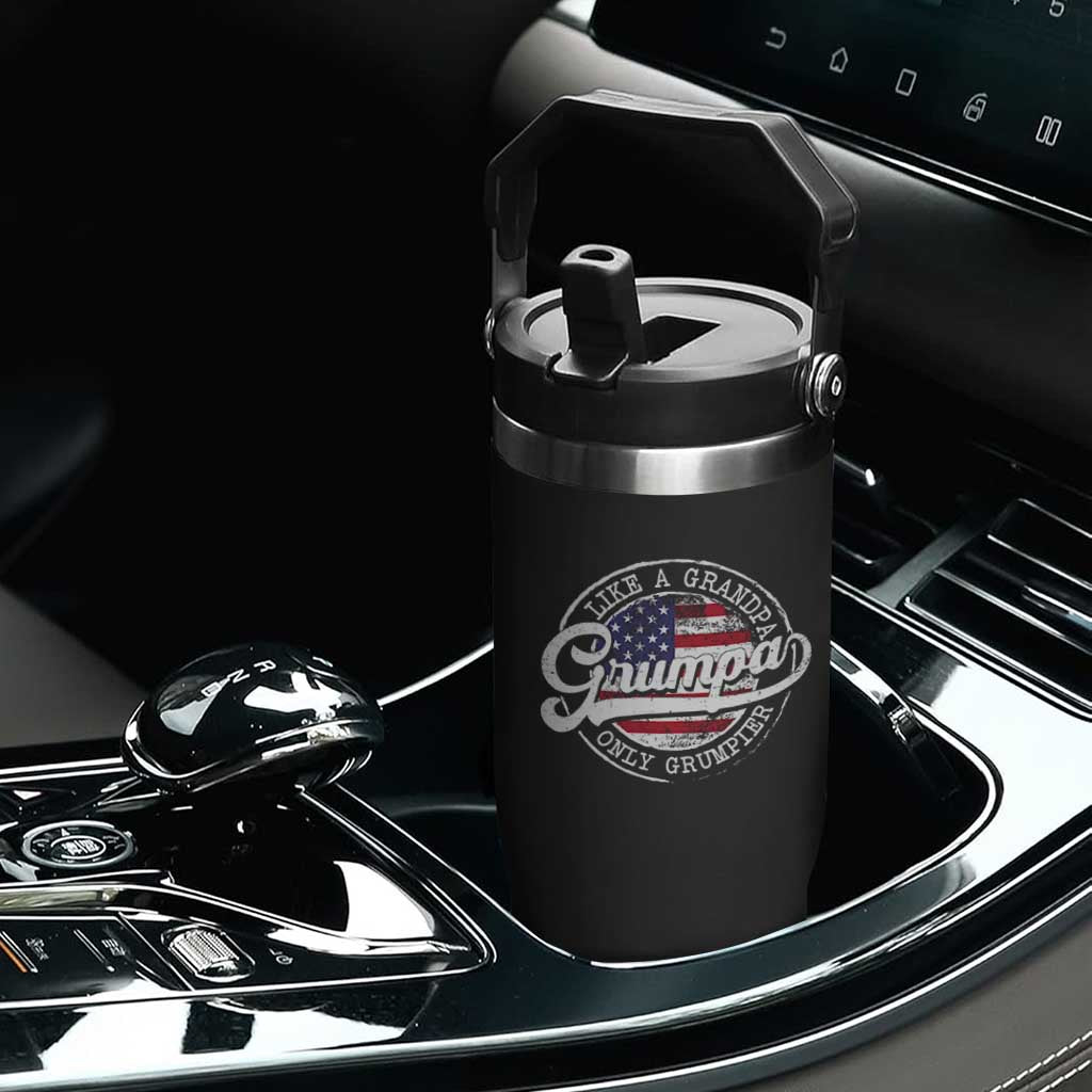 Grumpa Like Regular Grandpa Only Grumpier Flip Straw Tumbler Funny Grandfather Grandpa American Flag TS10 Print Your Wear