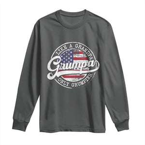 Grumpa Like Regular Grandpa Only Grumpier Long Sleeve Shirt Funny Grandfather Grandpa American Flag TS10 Dark Heather Print Your Wear