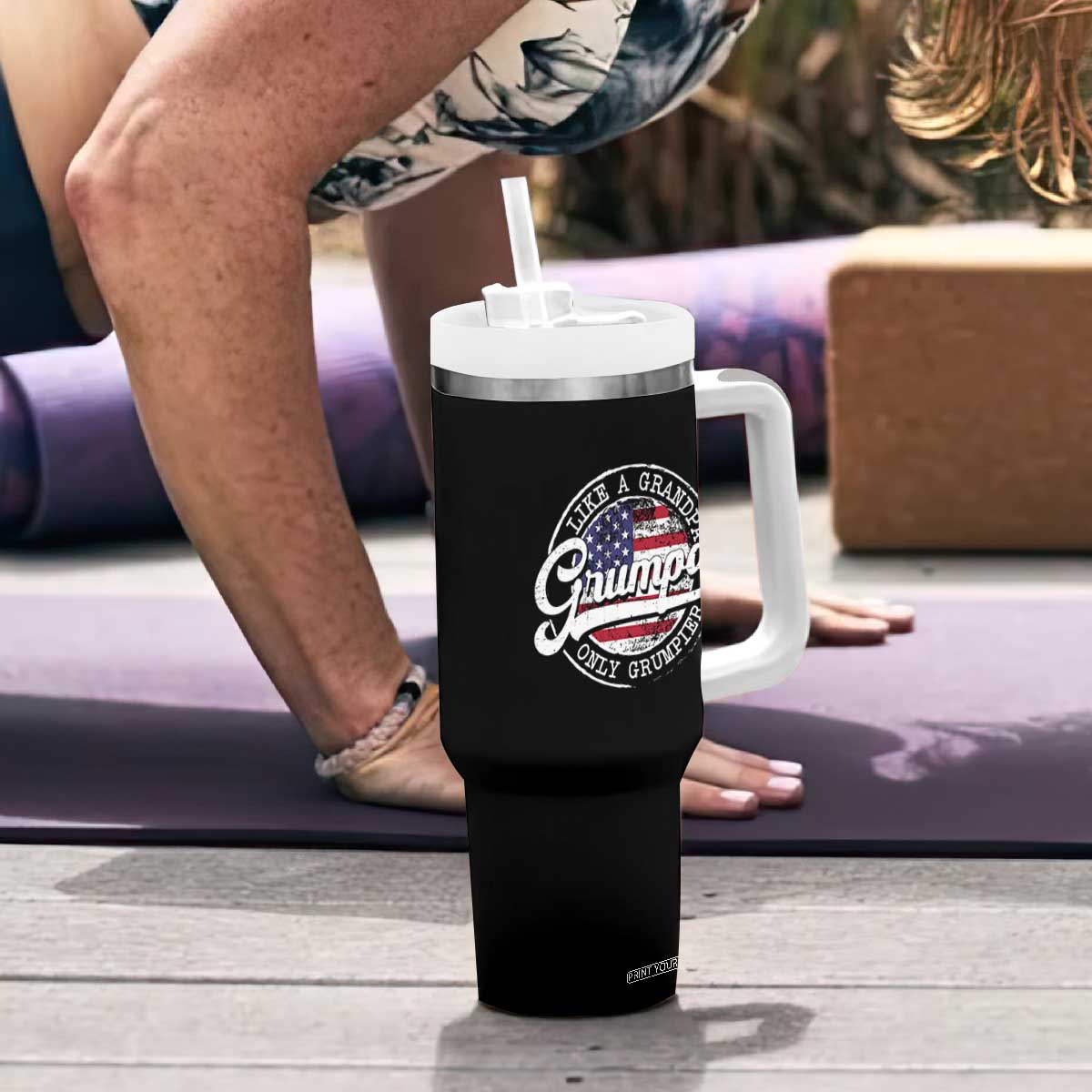 Grumpa Like Regular Grandpa Only Grumpier Tumbler With Handle Funny Grandfather Grandpa American Flag TS10 Print Your Wear