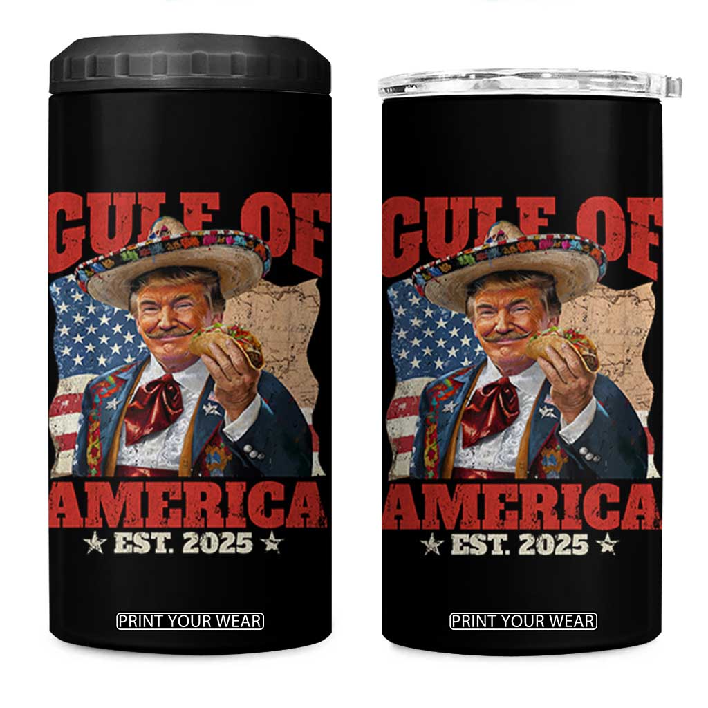 Gulf Of USA 2025 4 in 1 Can Cooler Tumbler USA American Flag Trump Gulf Mexico TS10 One Size: 16 oz Black Print Your Wear