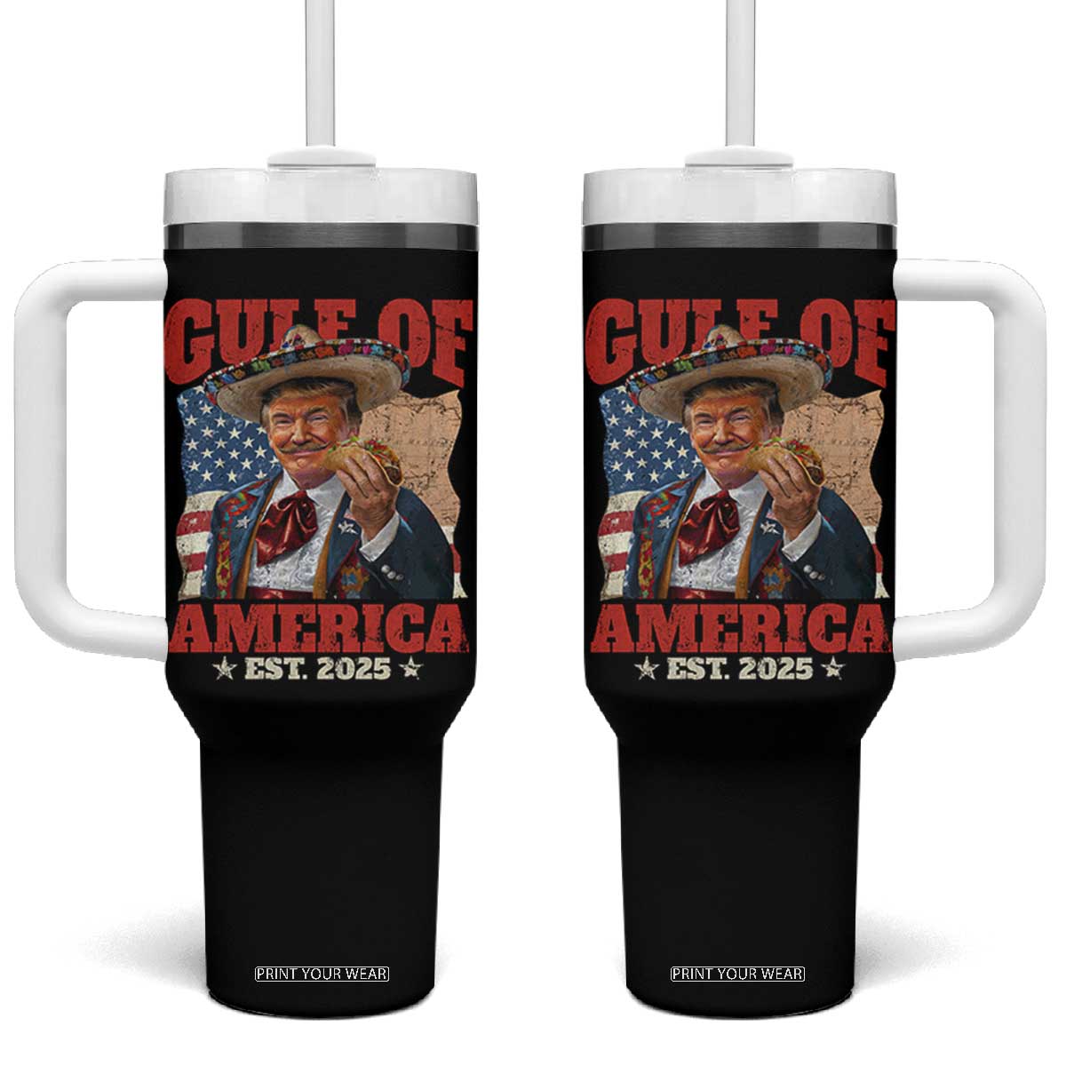 Gulf Of USA 2025 Tumbler With Handle USA American Flag Trump Gulf Mexico TS10 One Size: 40 oz Black Print Your Wear