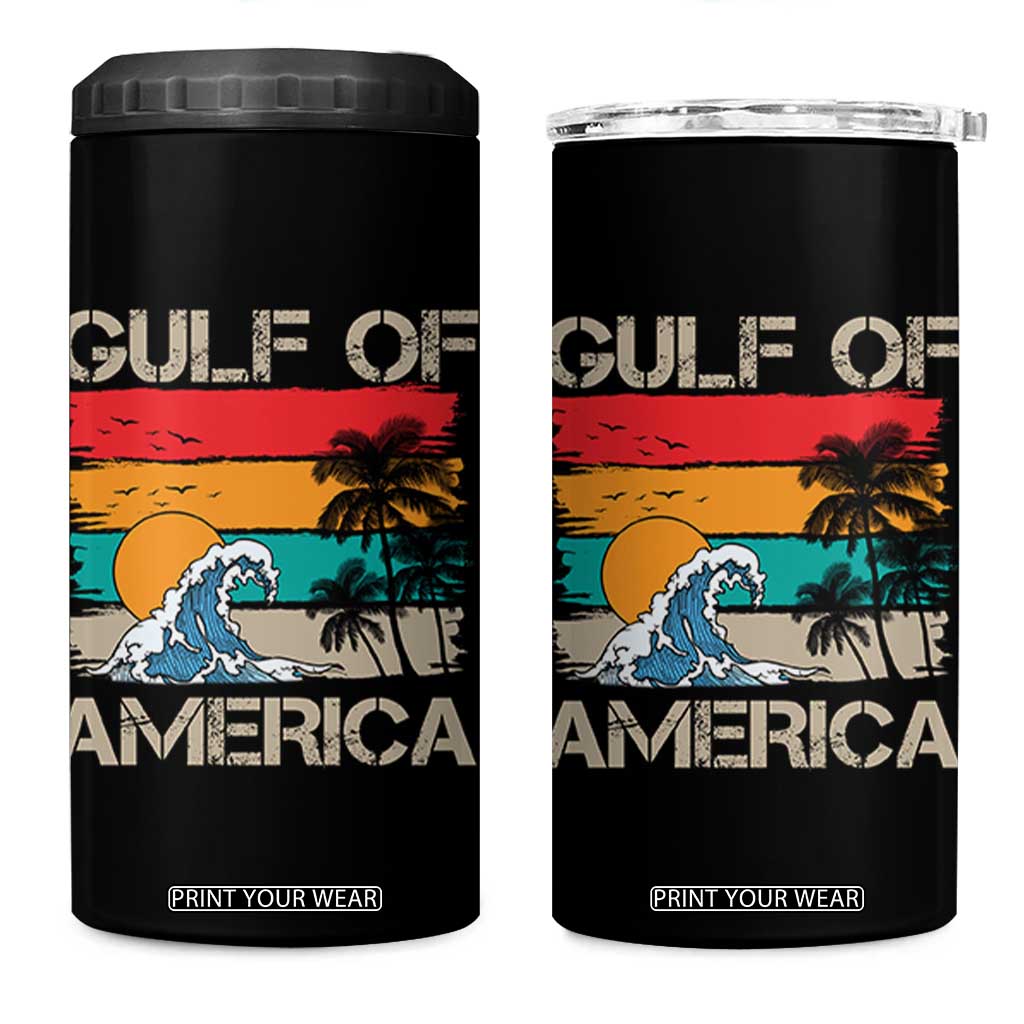 Gulf Of USA 4 in 1 Can Cooler Tumbler Funny Beach Summer Vacation Retro Vintage TS10 One Size: 16 oz Black Print Your Wear