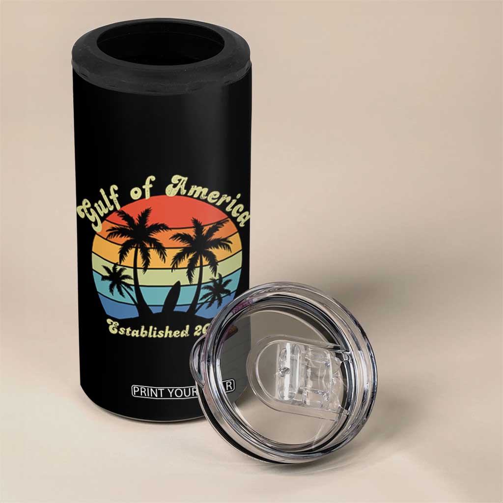 Gulf Of USA 4 in 1 Can Cooler Tumbler Island Palm Summer Beach Vibes Established 2025 TS10 Print Your Wear