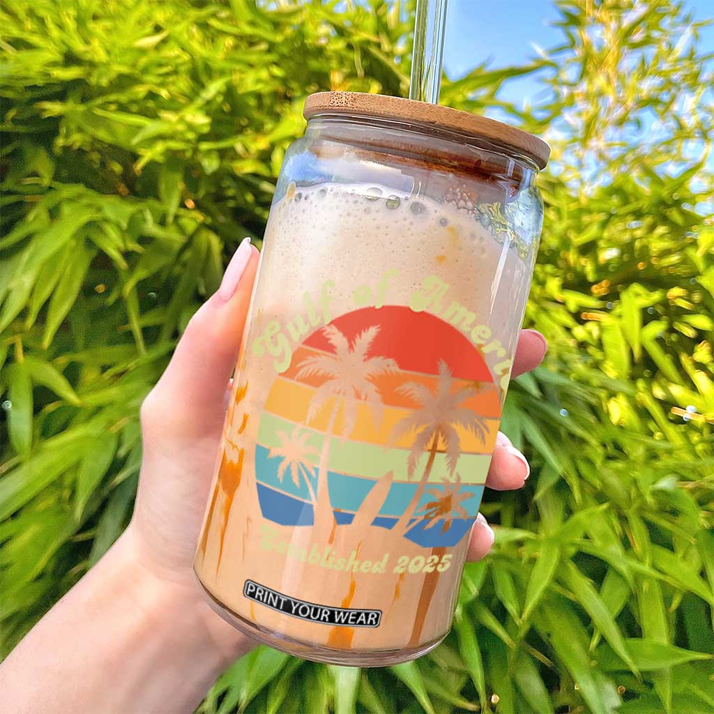 Gulf Of USA Glass Can Island Palm Summer Beach Vibes Established 2025 TS10 Print Your Wear