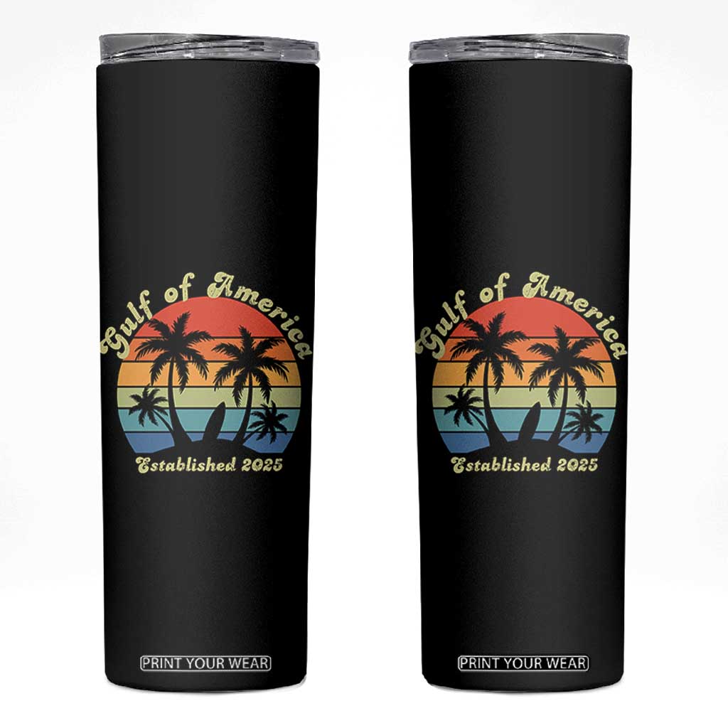 Gulf Of USA Skinny Tumbler Island Palm Summer Beach Vibes Established 2025 TS10 Black Print Your Wear