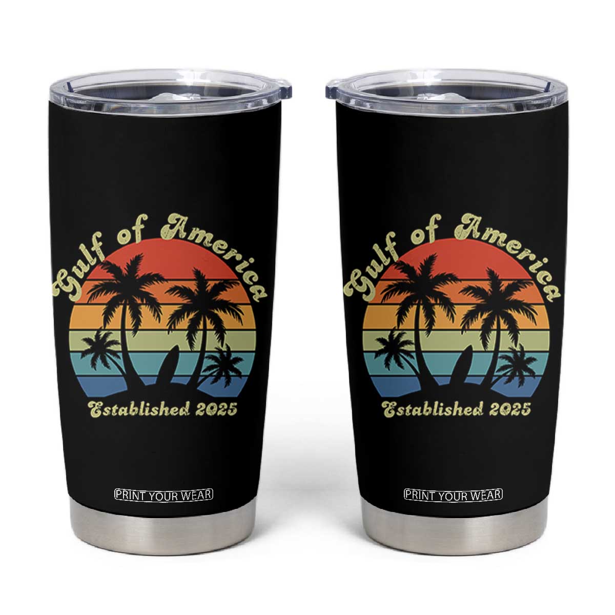 Gulf Of USA Tumbler Cup Island Palm Summer Beach Vibes Established 2025 TS10 Black Print Your Wear
