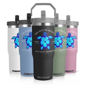 Gulf of Mexico Flip Straw Tumbler Texas Alabama Florida Beach Turtle Hibiscus TS10 Print Your Wear