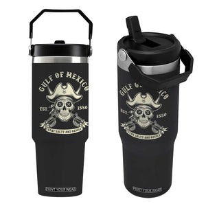Gulf of Mexico Pirate Sugar Skull Flip Straw Tumbler Est 1550 Stay Salty And Resist TS02 One Size: 30 oz Black Print Your Wear