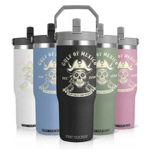 Gulf of Mexico Pirate Sugar Skull Flip Straw Tumbler Est 1550 Stay Salty And Resist TS02 Print Your Wear