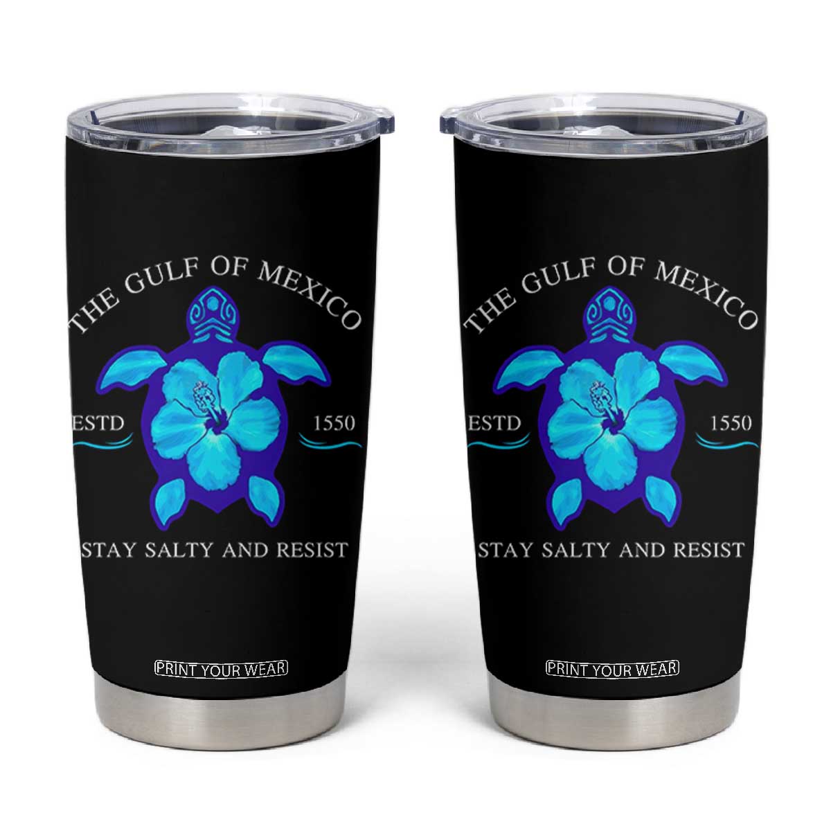 Gulf of Mexico Tumbler Cup Texas Alabama Florida Beach Turtle Hibiscus TS10 Black Print Your Wear