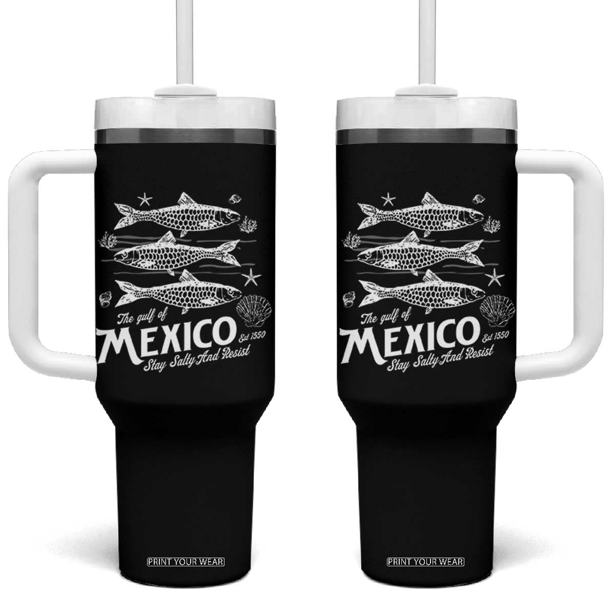 Gulf of Mexico Tumbler With Handle Golfo de México 1550 Texas Alabama Florida Beach TS10 One Size: 40 oz Black Print Your Wear