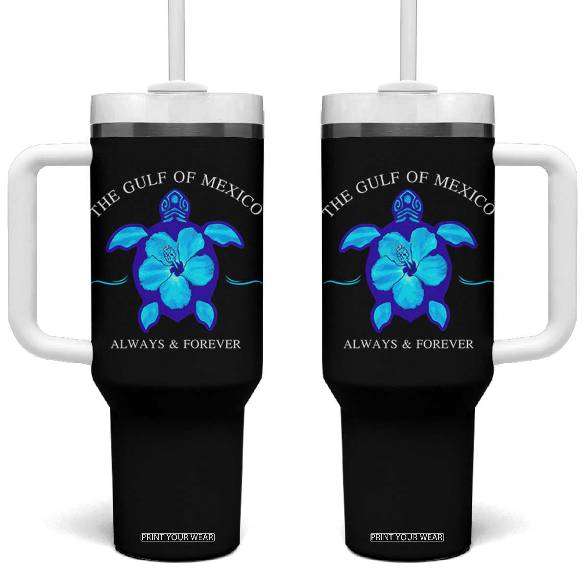 Gulf of Mexico Tumbler With Handle Texas Alabama Florida Beach Mexican Always And Forever TS10 One Size: 40 oz Black Print Your Wear