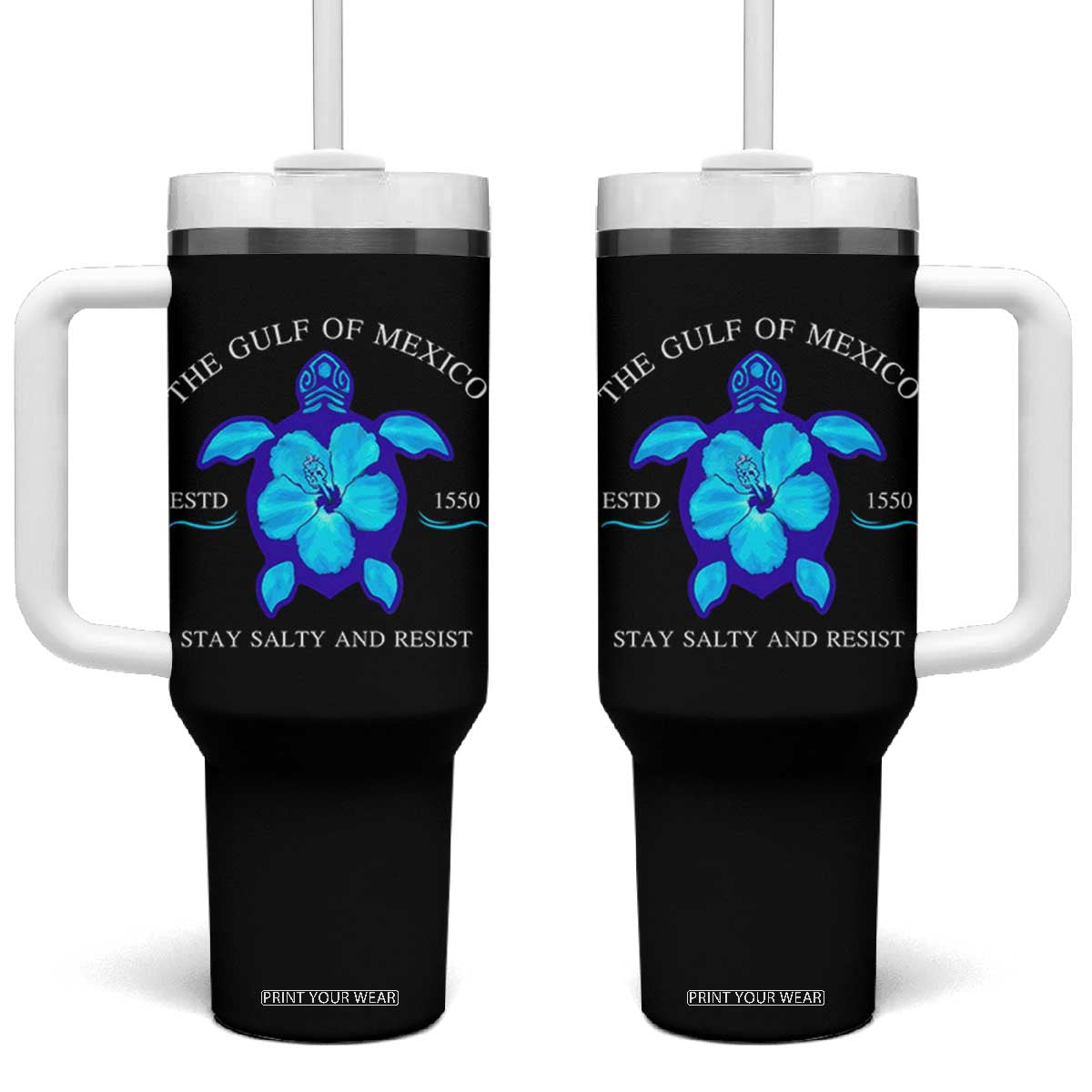 Gulf of Mexico Tumbler With Handle Texas Alabama Florida Beach Turtle Hibiscus TS10 One Size: 40 oz Black Print Your Wear