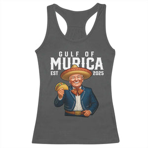 Gulf of Murica Est. 2025 Racerback Tank Top Funny Trump Sombrero Taco Parody TS02 Dark Heather Print Your Wear