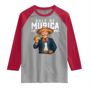 Gulf of Murica Est. 2025 Raglan Shirt Funny Trump Sombrero Taco Parody TS02 Sport Gray Red Print Your Wear
