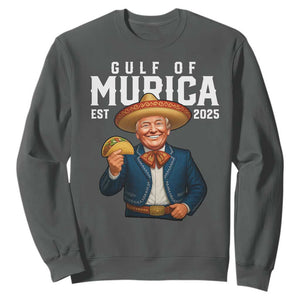Gulf of Murica Est. 2025 Sweatshirt Funny Trump Sombrero Taco Parody TS02 Dark Heather Print Your Wear