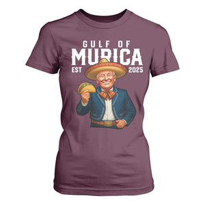 Gulf of Murica Est. 2025 T Shirt For Women Funny Trump Sombrero Taco Parody TS02 Maroon Print Your Wear