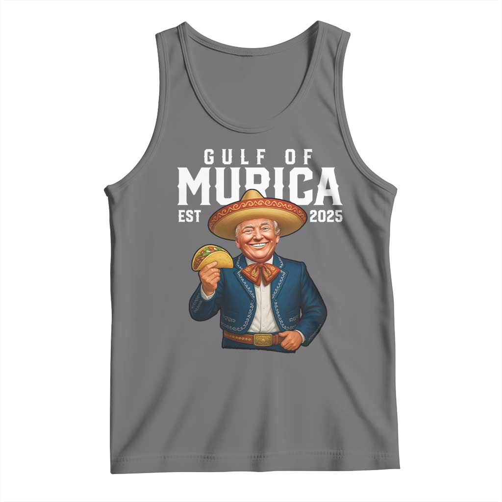 Gulf of Murica Est. 2025 Tank Top Funny Trump Sombrero Taco Parody TS02 Black Heather Print Your Wear