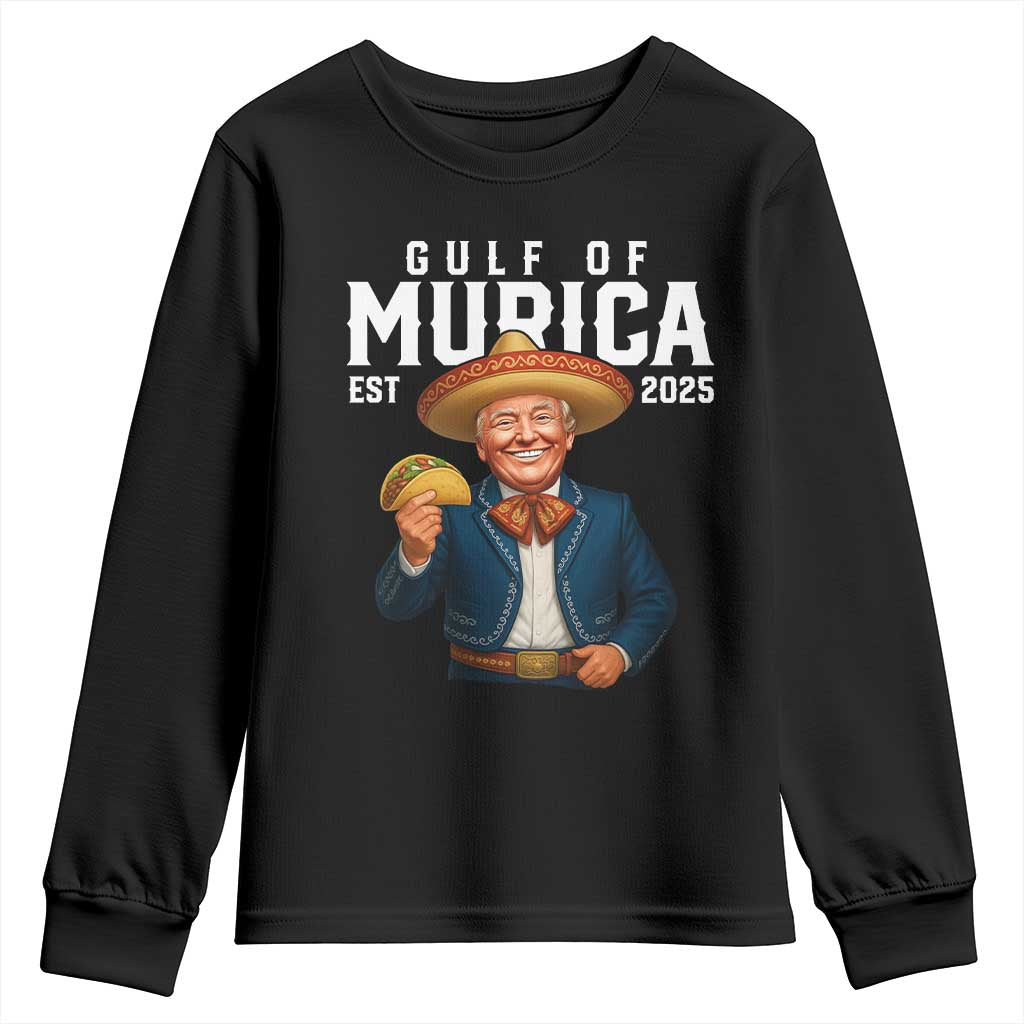 Gulf of Murica Est. 2025 Youth Sweatshirt Funny Trump Sombrero Taco Parody TS02 Black Print Your Wear