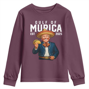 Gulf of Murica Est. 2025 Youth Sweatshirt Funny Trump Sombrero Taco Parody TS02 Maroon Print Your Wear