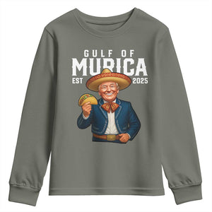 Gulf of Murica Est. 2025 Youth Sweatshirt Funny Trump Sombrero Taco Parody TS02 Military Green Print Your Wear